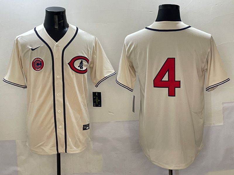 Men Chicago Cubs #4 No Name Cream Throwback 2025 Nike MLB Jersey style 7